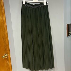 Diesel pleated‎ adjustable lamb leather olive green maxi wrap skirt size S